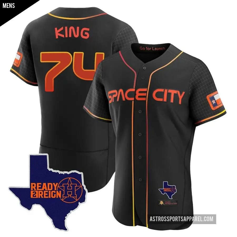 Men's Houston Astros ＃74 Bryan King Authentic Black 2023 Space City Ready 2 Reign Flex Base Jersey